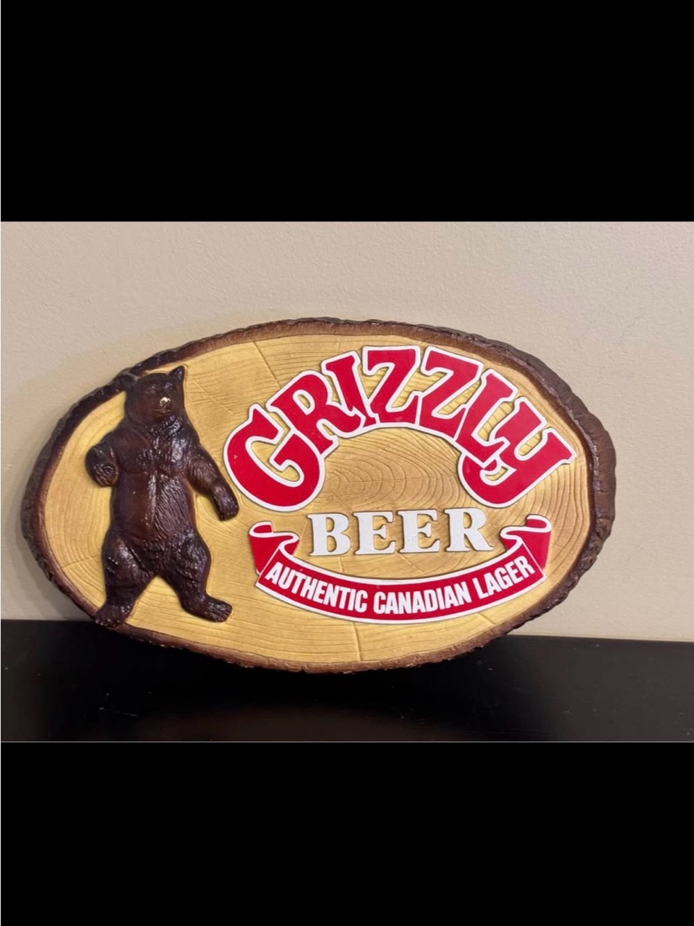 Vintage Grizzly Beer Authentic Canadian Lager Wall Plaque- Breweriana
